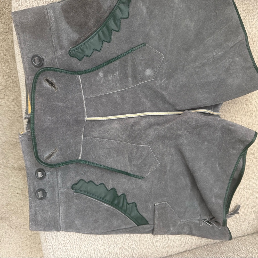 Authentic Lederhosen Gray and Green Leather Shorts
